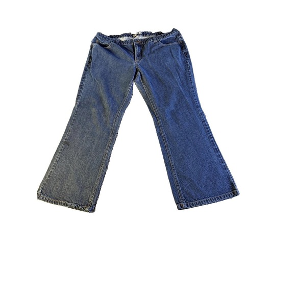 Dickies Denim - Dickies Bootcut Jeans Womens 14x28 Blue Denim Logo Cotton Relaxed Fit Dark Wash
